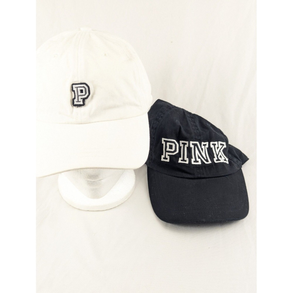 Victoria's Secret PINK Logo Baseball Cap Hat Strap Back One Size Black & White